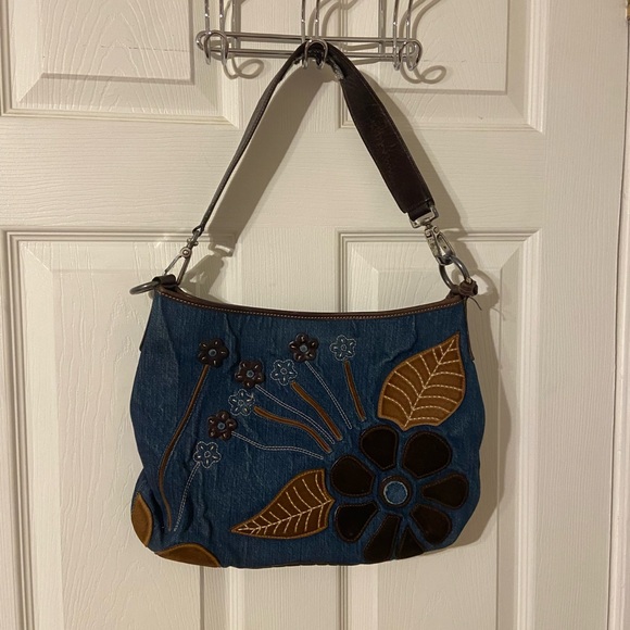 Brighton Handbags - Brighton Floral Embroidered Denim Shoulder Bag